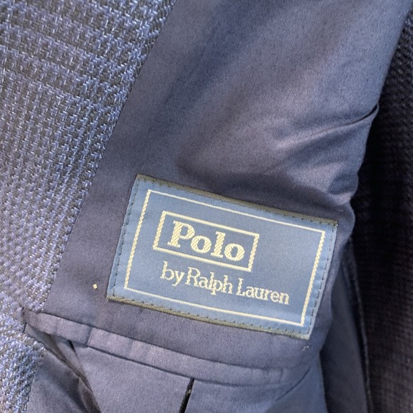 Polo Ralph Lauren Men's Blazer Tailored Glen Plaid Sport Coat Men 42R Navy Linen - Picture 6 of 15